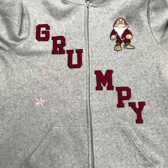 Disney Vintage Embroidered Grumpy Dwarf Sweatshirt Womens Large Gray Hoodie Zip - Picture 3 of 14